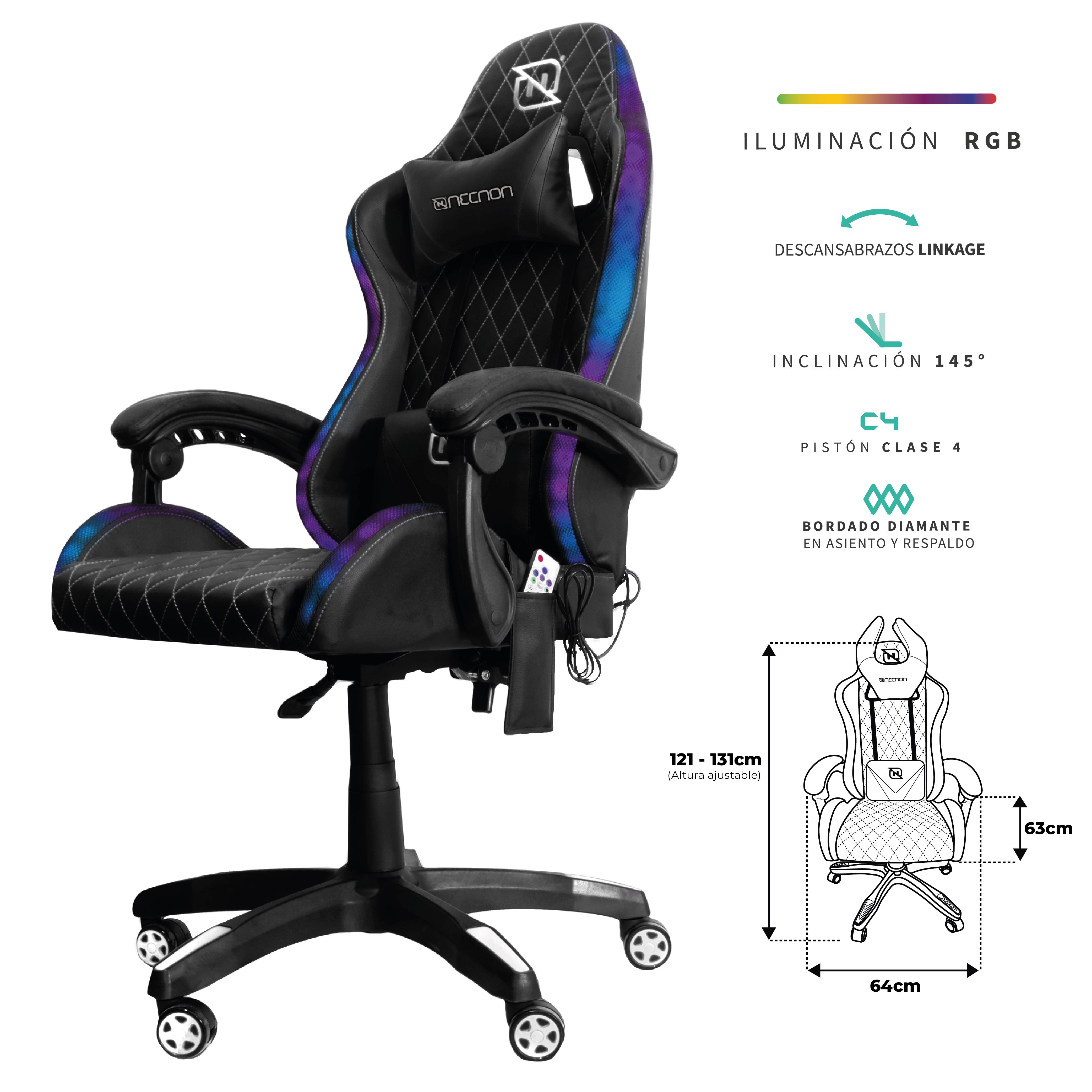 SILLA GAMER RGB INCLINACION RESPALDO 145° CLASE 4 140-150KG NGS-01 FOAM 350MM 63CM*64CM*121-131CM RUEDA 5 PULGADAS COJIN LUMBAR Y CABEZA NEGRO/BLANCO - SILLA GAMER RGB INCLINACION RESPALDO 145° CLASE 4 140-150KG NGS-01 FOAM 350MM 63CM*64CM*121-131CM RUEDA 5 PULGADAS COJIN LUMBAR Y CABEZA NEGRO/BLANCO -